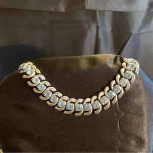 Vintage Coro Blue Rhinestone Choker Necklace